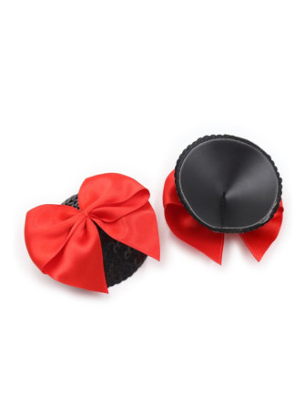 Paire de cache tétons adhésifs noir avec nœud papillon rouge - NP-1063